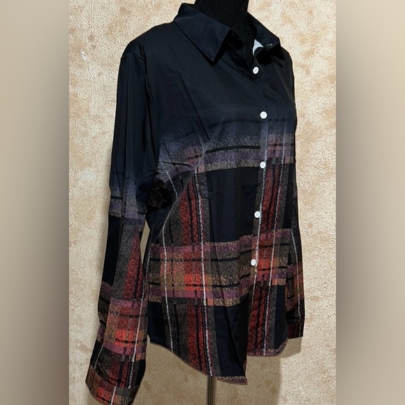 Plaid Shirt Lapel Collar Durable Non-Sheer Fabric Button-Up Design - Picture 11 of 13